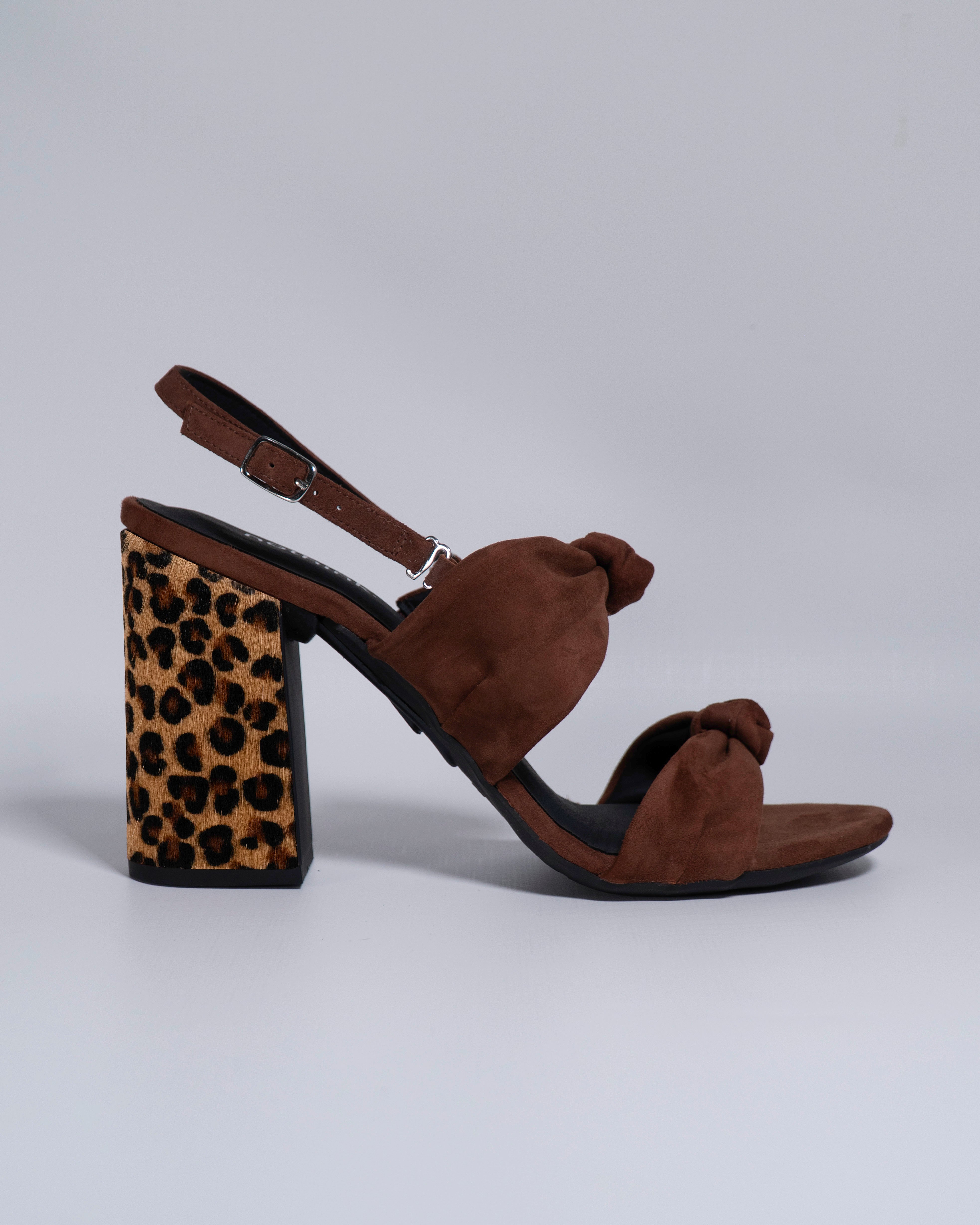 Sandalo Hanoi Marrone Tacco Stampa Leopardata
