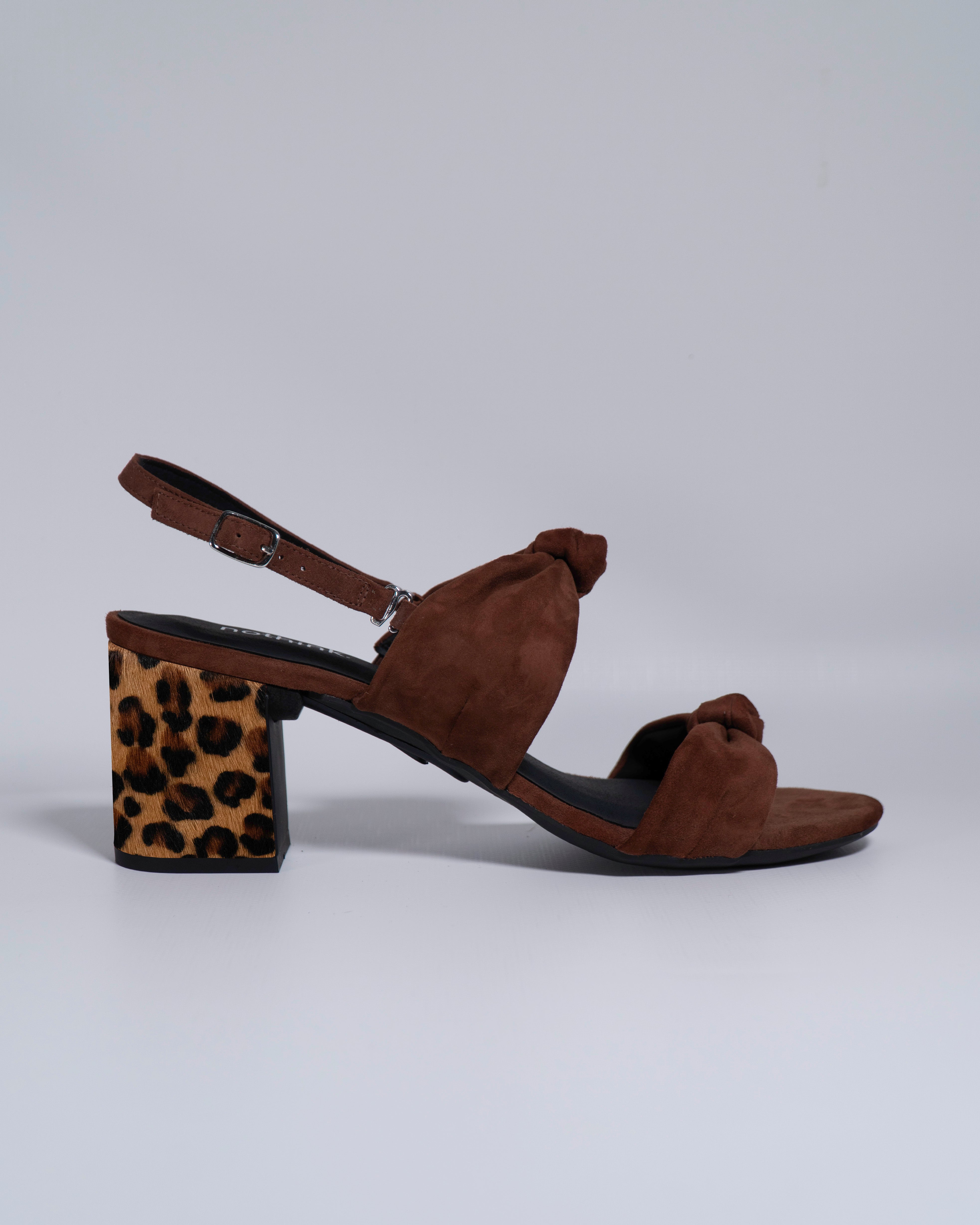 Sandalo Hanoi Marrone Tacco Stampa Leopardata