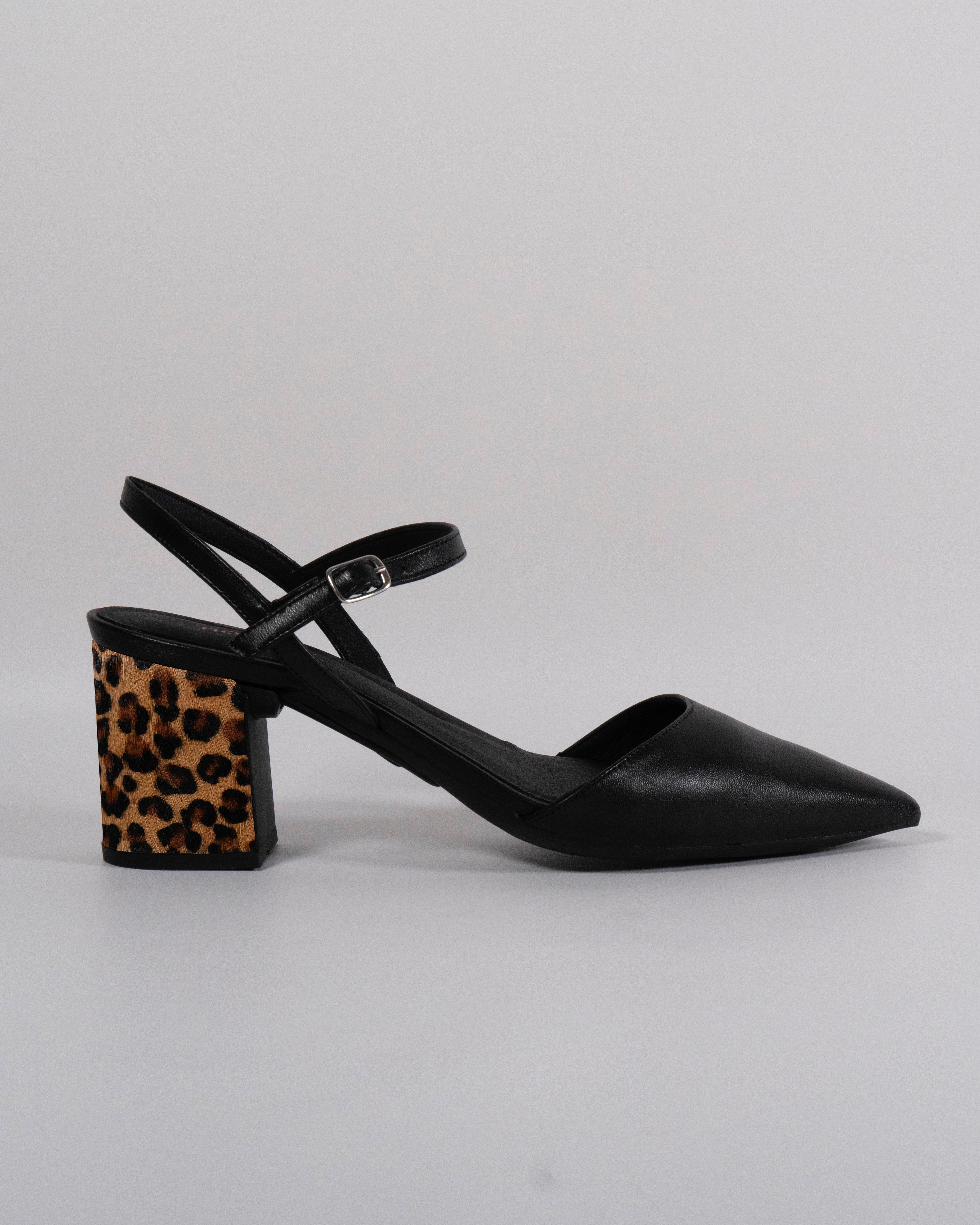 London Black with Leopard Heel
