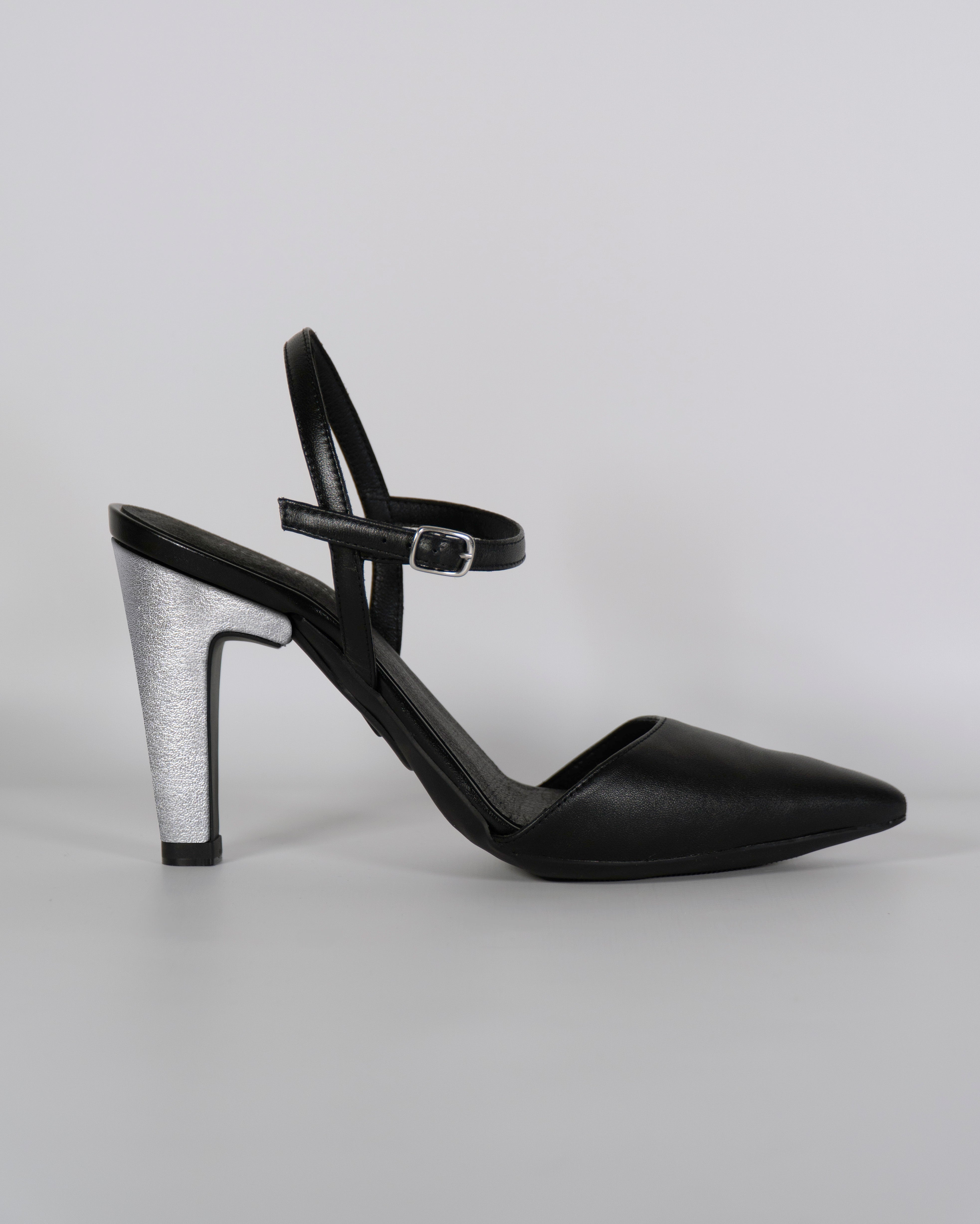 London Nero con Tacco Argento